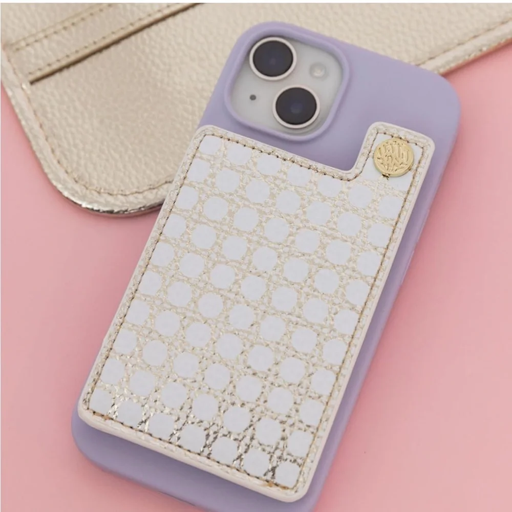 LILLY PULITZER Phone Pocket ID Card Holder for Phone Case Button Snap Gold Cane